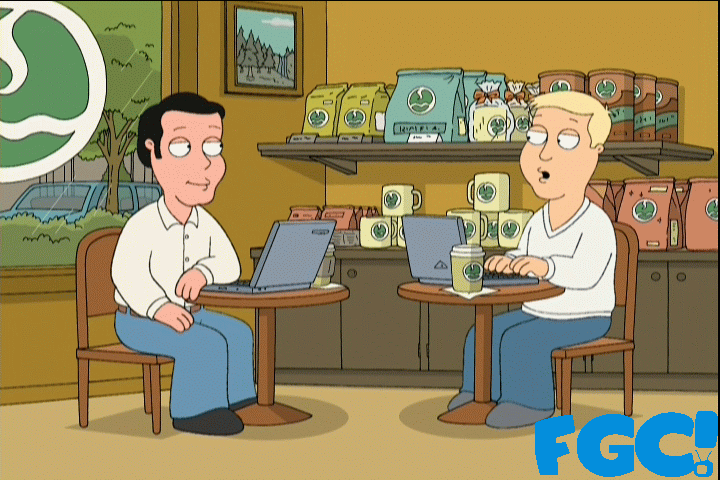 Two guy writing in Starbucks on Family Guy