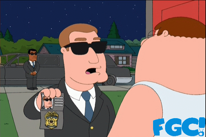 Bill Clinton's Secret Service talking to Peter on Family Guy