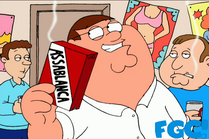 Peter Griffin at a stag party with porn on Family Guy