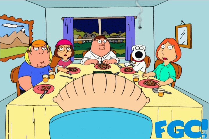 the family at dinner on Family Guy